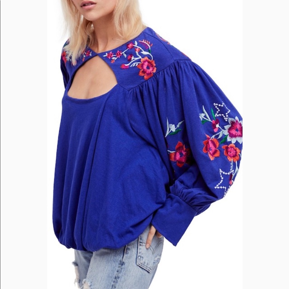 Free People Lita embroidered oversized cutout top